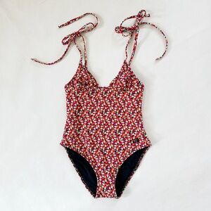 NWT Solid & Striped floral swimsuit shoulder ties bikini olympia bathing swim XS